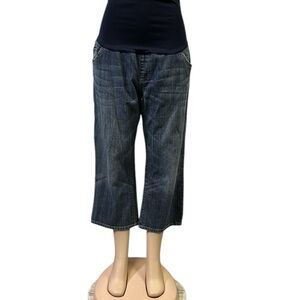 Liz Lange Maternity Denim Cropped Blue Jeans Full Belly Stretch Band Womens 14